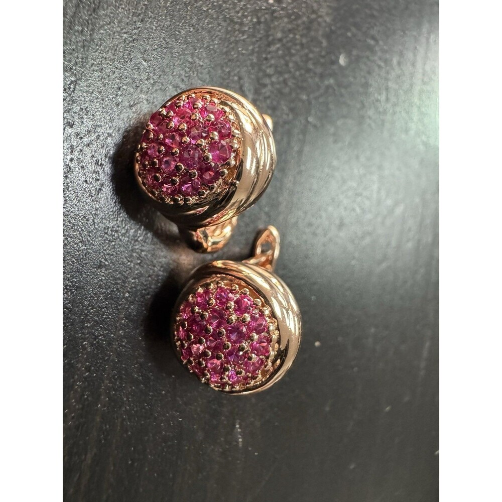 585 14K RG Rolled Gold Stamped Round Cluster Pink Garnet Leverback Stud Earrings